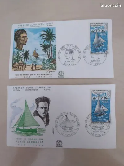 2 enveloppes 1er jour - Mer voilier Gerbault 1970