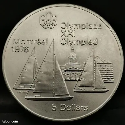 5 DOLLARS 1973 VOILIERS ARGENT 925‰ 24,7g JO OLYMPIADES DE MONTREAL 1976 CANADA / Sans capsule