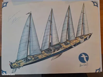 Lithographie du voilier "Club Méditerranée" d'Alain Colas