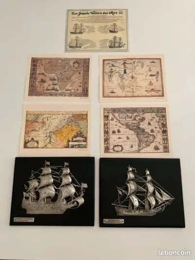 Lot de décorations marines grands voiliers et cartes anciennes