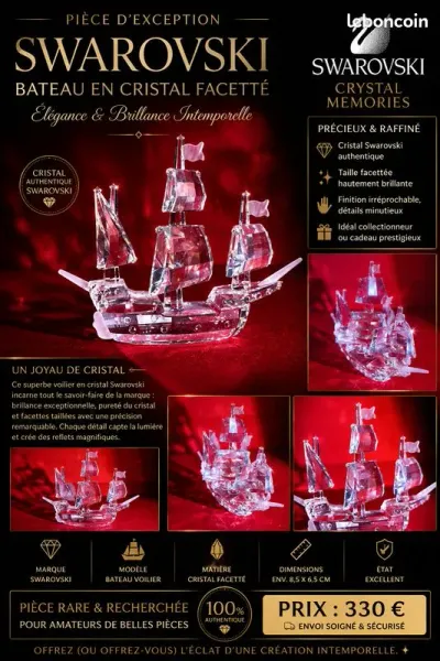 ✨ SWAROVSKI – Magnifique Voilier en Cristal Facetté – Pièce de Collection ✨